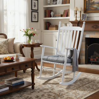 Sunvega Black Painted Populus Wood Porch Rocker Chair with Wide Seat