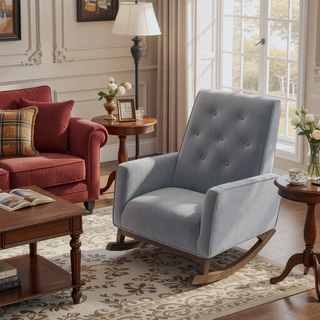 Sunvega Mid-Century Modern Solid Wood Rocking Chair with Microfiber Upholstery