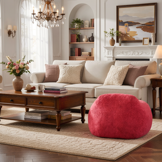 Sunvega Faux Fur Bean Bag Sofa with Memory Foam Filler and Armrests for Living Room