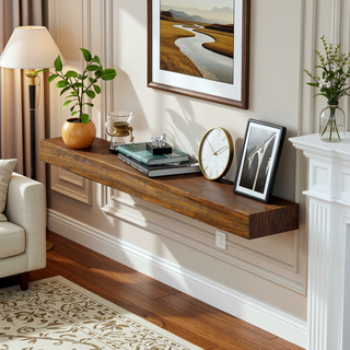 Sunvega Handcrafted Pine Wood Fireplace Mantel Shelf with Distinctive Wood Grain