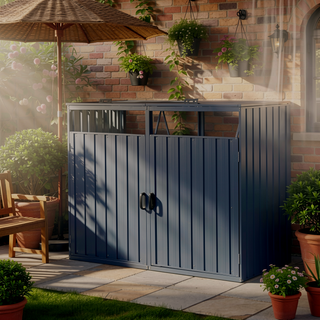 Sunvega Metal Garbage Bin Shed with Galvanized Steel for Outdoor Garden Storage