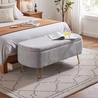 Sunvega Modern Upholstered Padded Storage Ottoman Bench with Gold Legs for Bedroom