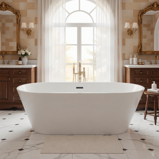 Sunvega 59 Inch Acrylic Freestanding Soaking Tub with Gold Overflow Drain