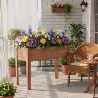 Sunvega Natural Solid Wood Raised Garden Bed with Legs for Outdoor Plants Flowers Fruits Vegetable Herb Growing
