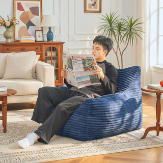 Sunvega Oversized Comfy Beige Bean Bag Chair with Supportive Armrests for Living Room
