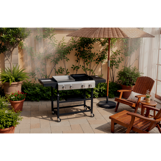 Sunvega 2 Burner Gas and Plancha Combo Grill with Cast Iron Grids and Enameled Stove Body