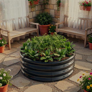 Sunvega 47.24 Inch Round Metal Raised Garden Bed for Vegetables Flowers and Herbs