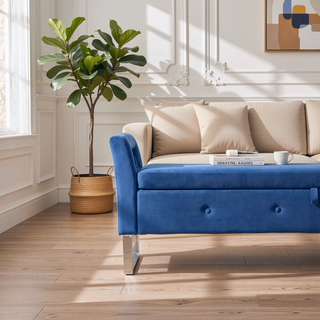 Sunvega Green Velvet Storage Soft Bench with Armrests for Living Room and Bedroom