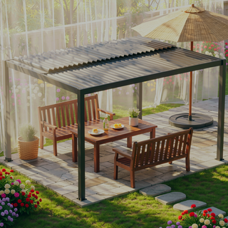 Sunvega 10x19ft Aluminum Louver Pergola with Adjustable Roof and Windproof Design