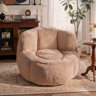 Sunvega Oversized Multicolor Faux Fur Bean Bag Chair with Shredded Sponge Filling