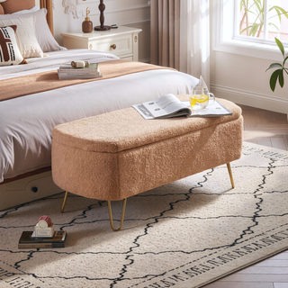 Sunvega Modern Upholstered Padded Storage Ottoman Bench with Gold Legs for Bedroom