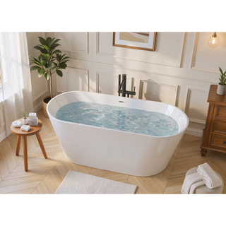 Sunvega 55 Inch Freestanding Acrylic Soaking Bathtub with Superior Insulation and Modern Design