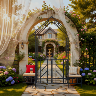 Sunvega Black Metal Garden Arch Gate for Climbing Plants Support Outdoor Decor
