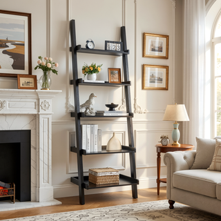 Sunvega Five Shelf Modern Ladder Bookcase with Multi Depth Shelves and Rounded Corners