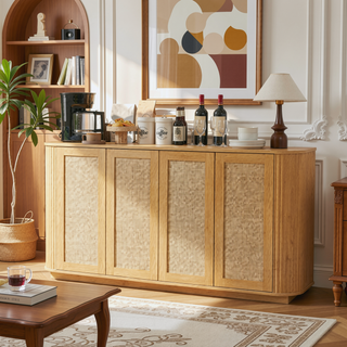 Sunvega Modern Wavy TV Stand Rounded Corner Cabinet for Living Room Storage