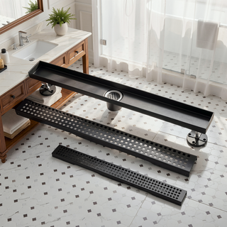 Sunvega 28 Inches Linear Shower Drain with Hair Strainer and Leveling Feet