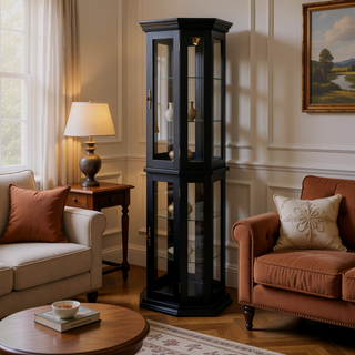Sunvega Corner Curio Cabinet with LED Lighting and 4 Adjustable Glass Shelves