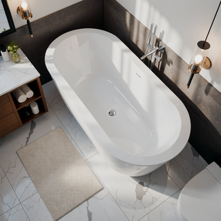 Sunvega Premium High-back Oval Acrylic Freestanding Soaker Bathtub Non-Slip Easy Clean