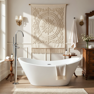 Sunvega 59 Inch Acrylic Freestanding Soaking Tub with Gold Overflow Drain