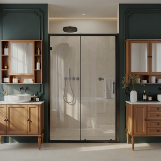 Sunvega 60x62 Inch Adjustable Sliding Shower Door with Tempered Glass and Black Frame