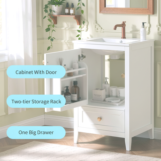 Sunvega 20 Inch Bathroom Vanity with Ceramic Sink and Adjustable Leveling Pads