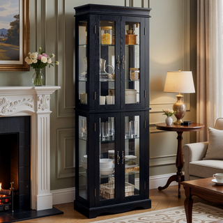 Sunvega Exquisite and Refined Lighted Glass Curio Display Cabinet with Illuminated Multilayer Design