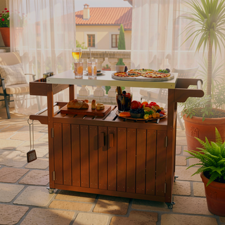 Sunvega Stainless Steel Outdoor Bar Cart with Wheels and Storage for Food Prep