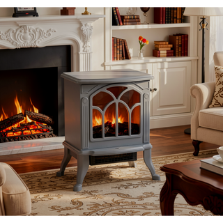 Sunvega Freestanding Fireplace Mantel with Baroque Design and Storage Columns