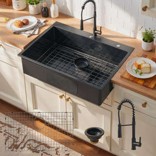 Sunvega Gunmetal Black 30x22 Inch Drop in Topmount Stainless Steel Kitchen Sink