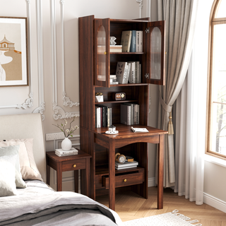 Sunvega Fold-Out Convertible Writing Table Desk Cabinet with Shelf and Drawer