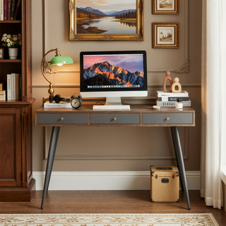 Sunvega Mid Century Modern Writing Study Desk with Drawers for Home Office