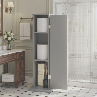 Sunvega Modern Country Bathroom Corner Floor Cabinet with Doors and Shelves