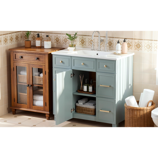 Sunvega 36 inch White Bathroom Vanity with Ceramic Sink and Soft Close Doors