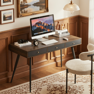 Sunvega Mid Century Modern Writing Study Desk with Drawers for Home Office