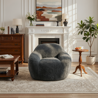 Sunvega Faux Fur Bean Bag Sofa with Memory Foam Filler and Armrests for Living Room