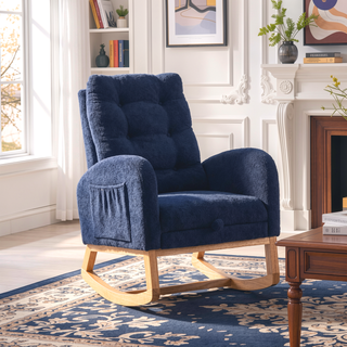 Sunvega Upholstered High Back Rocking Chair with Footrest and Side Storage Pocket