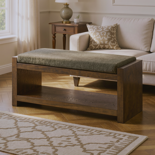 Sunvega Modern Accent Bench with Removable Cushion and Lower Storage Shelf