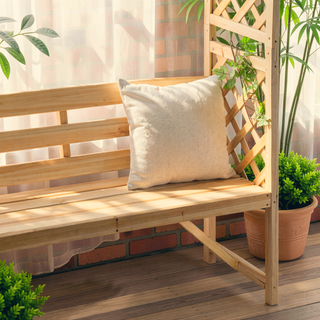 Sunvega Natural Wooden Patio Garden Bench Arbor Arch with Pergola and 2 Trellises