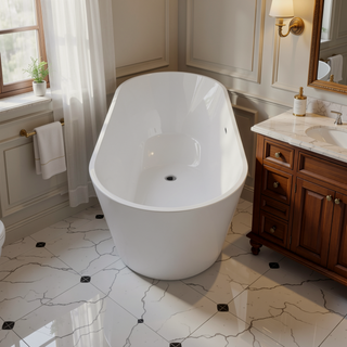 Sunvega Premium High-back Oval Acrylic Freestanding Soaker Bathtub Non-Slip Easy Clean