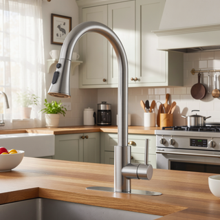 Sunvega High Arc Single Handle Stainless Steel Kitchen Faucet with Pull Down Sprayer