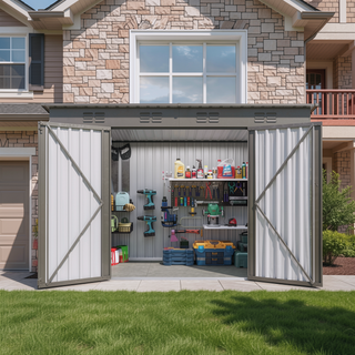 Sunvega 4 x 9 FT Outdoor Metal Storage Shed with Sloping Roof and 6 Vents