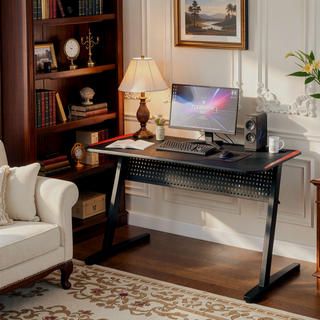 Sunvega Black and Red Gaming Desk with LED Light and USB Port for Charging