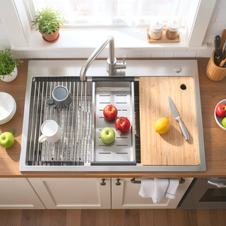 Sunvega 32x19 Inch Overmount Single Bowl Kitchen Sink in Brushed Nickel