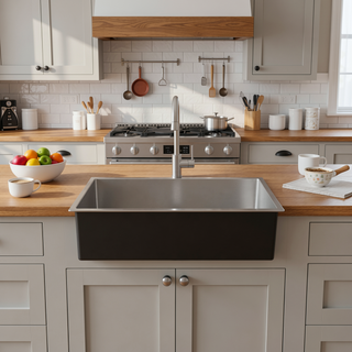 Sunvega 33x19 Inch Black Single Bowl Undermount Kitchen Sink with Drain Grooves