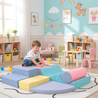 Sunvega Soft Climb and Crawl Foam Playset 6 in 1 with Stairs and Mats