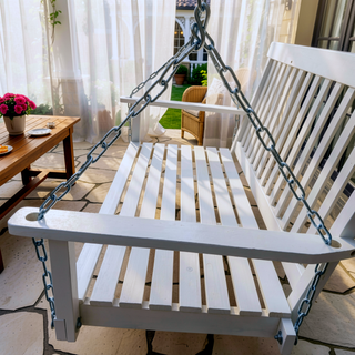 Sunvega Fir Wood Porch Swing with Armrests and Hanging Chains for Outdoor