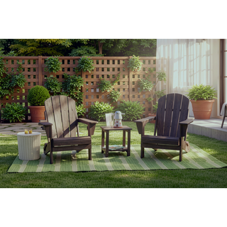 Sunvega Folding Adirondack Chair Set with Wood Texture and Side Table in Navy Blue