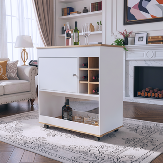 Sunvega Texas Bar Cart with Six Bottle Cubbies and One Cabinet