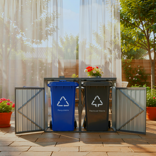 Sunvega Metal Garbage Bin Shed with Galvanized Steel for Outdoor Garden Storage