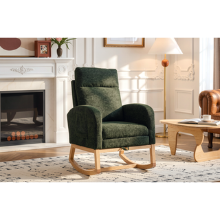 Sunvega Modern Upholstered Nursery Glider Rocking Chair with High Backrest and Side Pocket